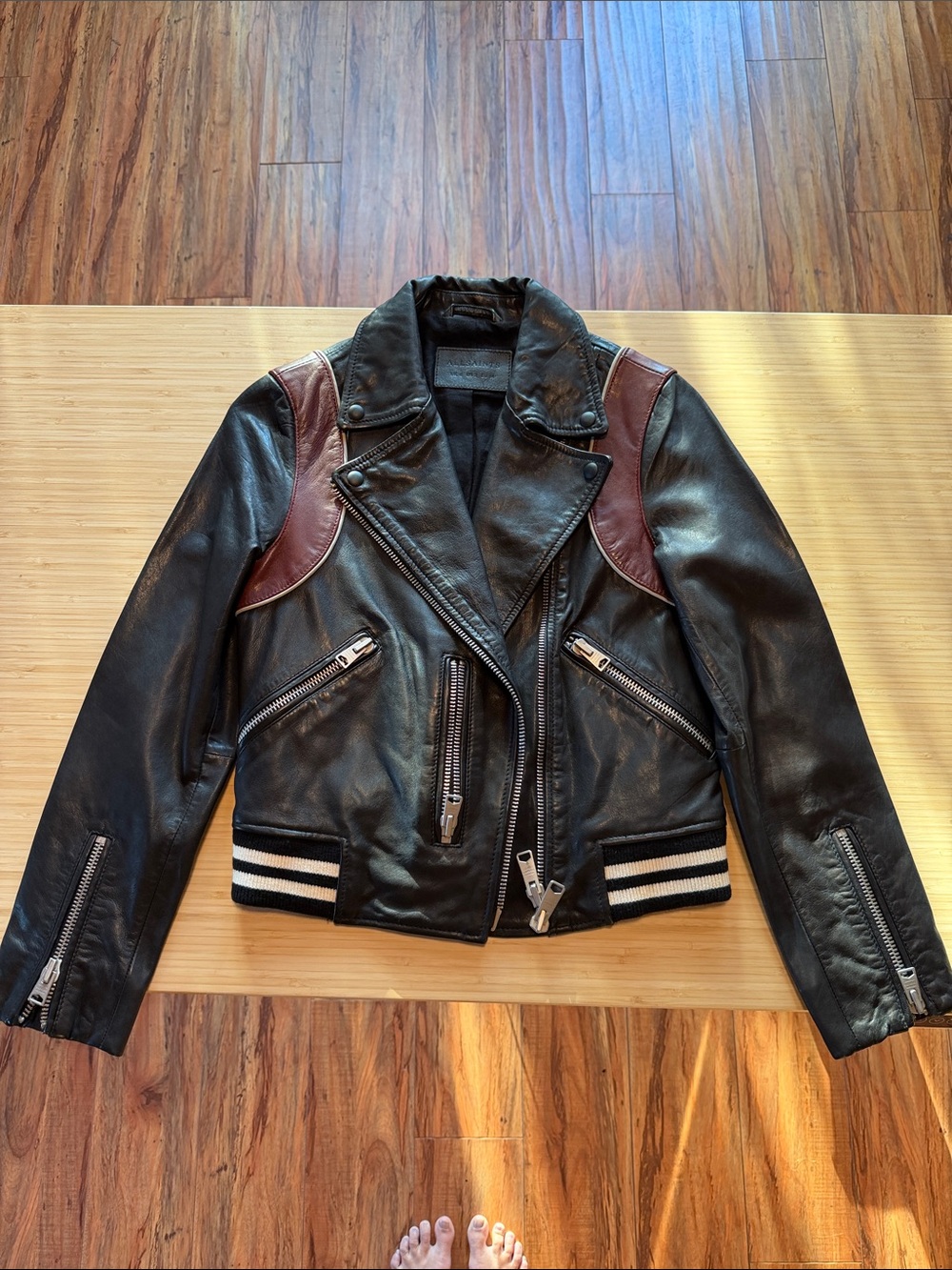 All Saints Panel Balfern Leather Biker Jacket US 2